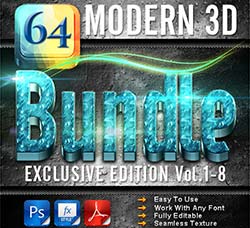 PS图层样式－64个时髦的3D文本特效合集：64 Modern 3D Exclusive Edition Bundle